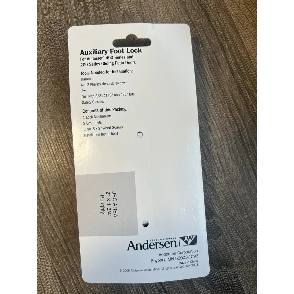 Andersen 200/400 Series Gliding Patio Door Foot Lock – Brushed Nickel – New